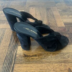 Yves Saint Laurent Black Suede Heeled Sandals